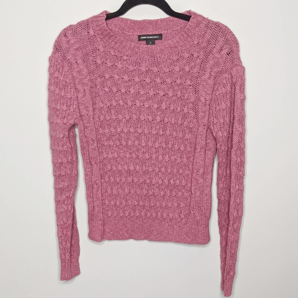 SOMETHING NAVY • Pink Crewneck Cable Knit Sweater Sz XS - Picture 2 of 7